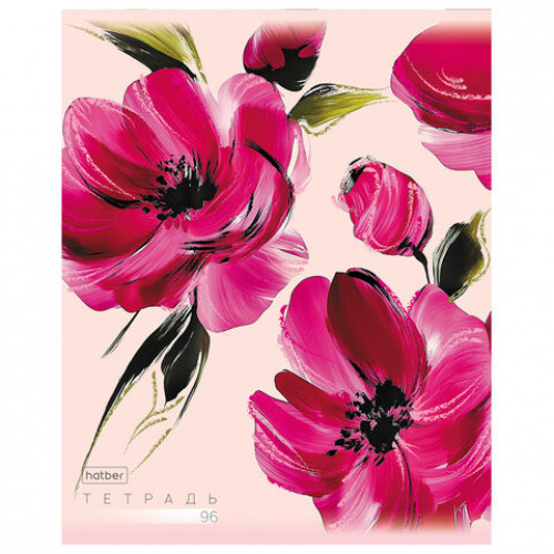 Тетрадь А5 96л. HATBER скоба, клетка, тиснение, Красочные лепестки (микс в спайке), 0, 96Т5тВ1