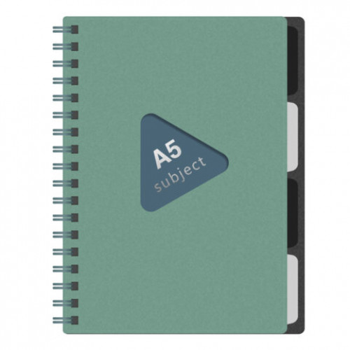 Тетрадь обложка пластик, А5 80 л., гребень, 4 съемных разделителя, клетка, BRAUBERG, зеленый, 405367