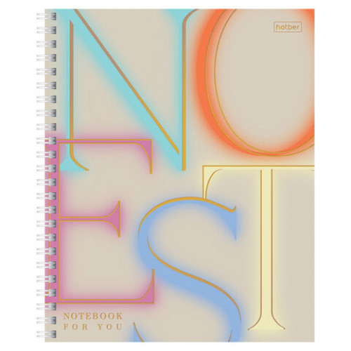 Тетрадь А5 96 л. HATBER гребень, клетка, матовая ламинация, 3D-фольга, Notes (микс в спайке), 090317, Тетрадь 96л Not