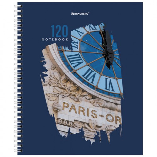 Тетрадь А5 120 л. BRAUBERG, гребень, клетка, твёрдая обложка, Города (микс в спайке), 404449