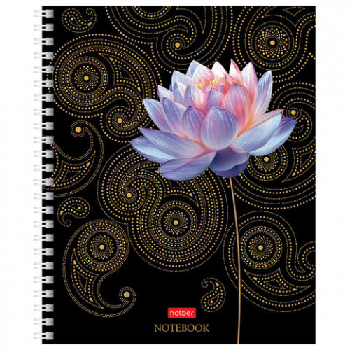 Тетрадь А5 96л. HATBER гребень, клетка, матовая ламинация, 3D фольга, Золотая гармони, 96Т5лофВ1гр