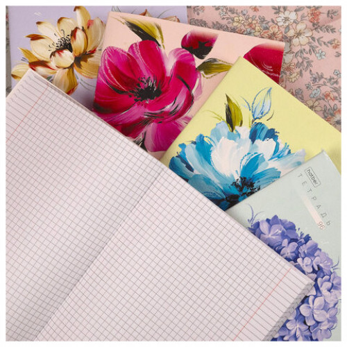 Тетрадь А5 96л. HATBER скоба, клетка, тиснение, Красочные лепестки (микс в спайке), 0, 96Т5тВ1