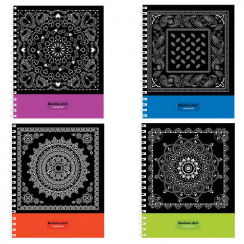 Тетрадь А5, 80 л., HATBER VK, спираль, клетка, обложка картон, BANDANA STYLE (4 вида), 80Т5C1сп, T280454