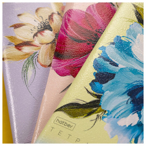 Тетрадь А5 96л. HATBER скоба, клетка, тиснение, Красочные лепестки (микс в спайке), 0, 96Т5тВ1