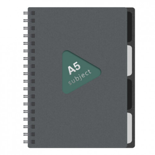 Тетрадь обложка пластик, А5 80 л., гребень, 4 съемных разделителя, клетка, BRAUBERG, серый, 405369