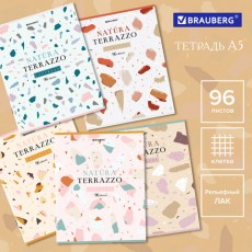 Тетрадь А5, 96 л., BRAUBERG, скоба, клетка, TWIN-лак, Natura Terrazzo, 404431