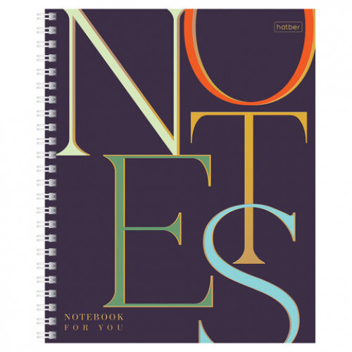 Тетрадь А5 96 л. HATBER гребень, клетка, матовая ламинация, 3D-фольга, Notes (микс в спайке), 090317, Тетрадь 96л Not