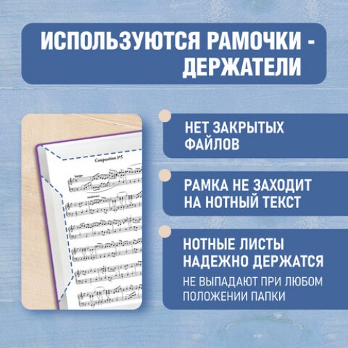 Папка-тетрадь для нот А4, 20 вкладышей на 40 страниц, на гребне, пластик, ФИОЛЕТОВАЯ, BRAUBERG, 404644, 404645