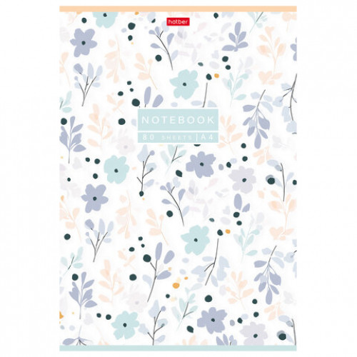 Тетрадь А4 80л. HATBER скоба, клетка, Soft-touch ламинация, Музыка цветов (микс в спа, 80Т4лВ1