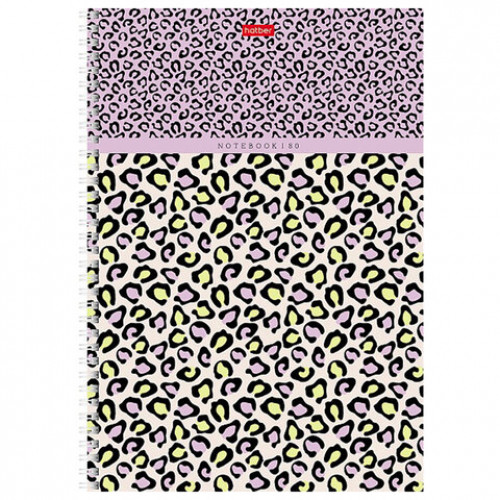 Тетрадь А4 80л. HATBER гребень, клетка, тиснение, LEO-принт (микс в спайке), 092755, 80Т4тВ1гр