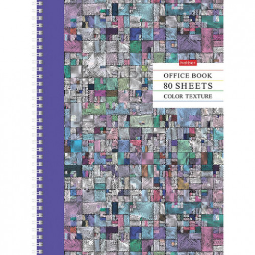 Тетрадь А4, 80 л., HATBER, гребень, клетка, матовая ламинация, цветной срез, Color texture, 80Т4лВ1гр