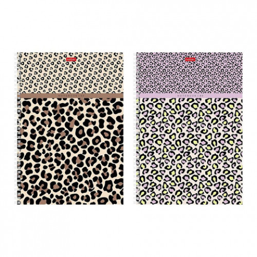 Тетрадь А4 80л. HATBER гребень, клетка, тиснение, LEO-принт (микс в спайке), 092755, 80Т4тВ1гр