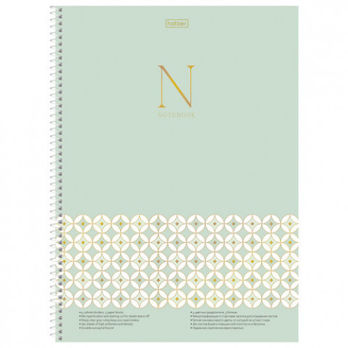 Тетрадь А4 160л. HATBER спираль, клетка, обложка твердая, глянцевая, 4 разделителя,Гр, 160Ттр4В1сп_355