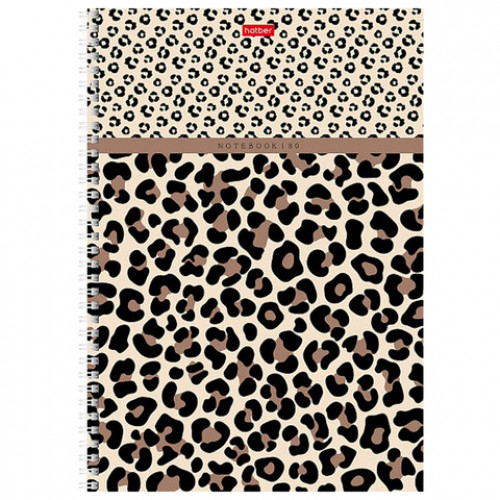 Тетрадь А4 80л. HATBER гребень, клетка, тиснение, LEO-принт (микс в спайке), 092755, 80Т4тВ1гр