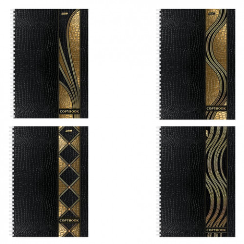 Тетрадь А4, 96 л., HATBER, гребень, клетка, 3D фольга, 3D лак, GOLD STYLE (4 вида), 96Т4лофлВ1гр, T262153