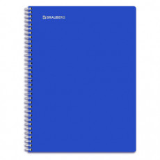 Тетрадь обложка пластик, А4, 96 л., гребень, клетка, фольга, МИНПРОМТОРГ, BRAUBERG, синяя, 405653