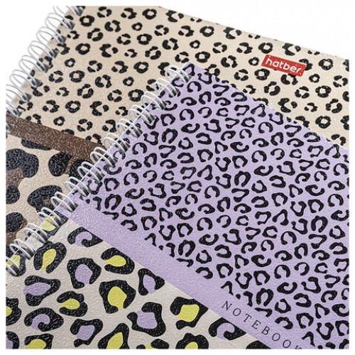 Тетрадь А4 80л. HATBER гребень, клетка, тиснение, LEO-принт (микс в спайке), 092755, 80Т4тВ1гр