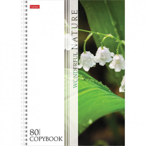 Тетрадь А4, 80 л., HATBER, гребень, клетка, выборочный лак, Nature (4 вида в спайке), 80Т4вмВ3гр