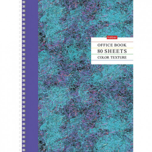 Тетрадь А4, 80 л., HATBER, гребень, клетка, матовая ламинация, цветной срез, Color texture, 80Т4лВ1гр