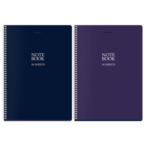 Тетрадь А4, 96 л., BRAUBERG, гребень, клетка, матовая ламинация, NoteBookMono (микс в спайке), 405315