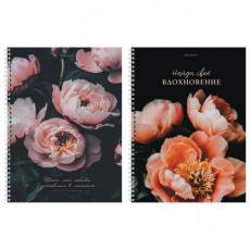 Тетрадь А4, 120 л., BRAUBERG, гребень, клетка, глянцевый лак, Цветы, 405645