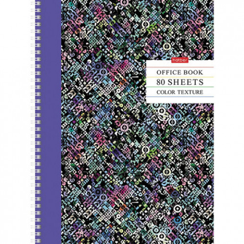 Тетрадь А4, 80 л., HATBER, гребень, клетка, матовая ламинация, цветной срез, Color texture, 80Т4лВ1гр