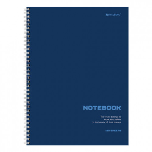 Тетрадь А4, 120 л., BRAUBERG, гребень, клетка, матовая ламинация, Классика Blue, 405643
