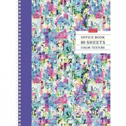 Тетрадь А4, 80 л., HATBER, гребень, клетка, матовая ламинация, цветной срез, Color texture, 80Т4лВ1гр