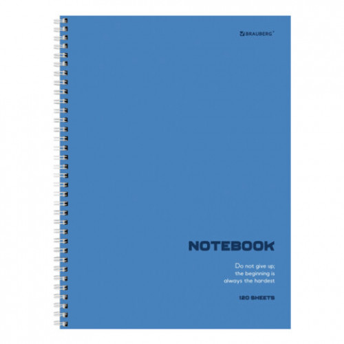 Тетрадь А4, 120 л., BRAUBERG, гребень, клетка, матовая ламинация, Классика Blue, 405643