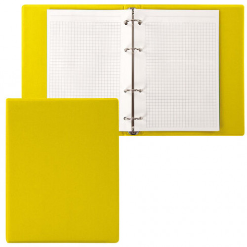Тетрадь на кольцах А5 180х220 мм, 80 л., обложка ПВХ, клетка, BRAUBERG, желтый, 403912
