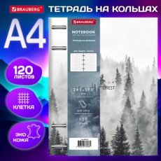 Тетрадь на кольцах БОЛЬШАЯ А4 (240х310 мм), 120 л., под кожу, BRAUBERG VISTA, Туман, 404515