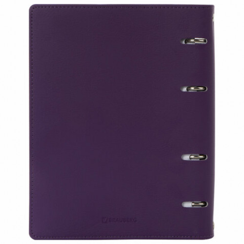 Тетрадь на кольцах А5 (180х220 мм), 120 листов, под кожу, BRAUBERG Joy, фиолетовый/светло-фиолетовый, 129989