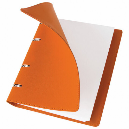 Тетрадь на кольцах А5 (180х220 мм), 120 листов, под кожу, BRAUBERG Joy, оранжевый/светло-оранжевый, 129992