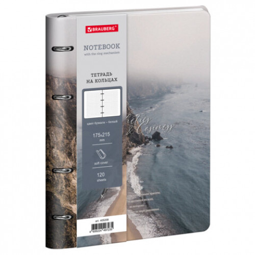 Тетрадь на кольцах А5 180х220, 120л, под кожу, BRAUBERG VISTA, Esthetics, 405208
