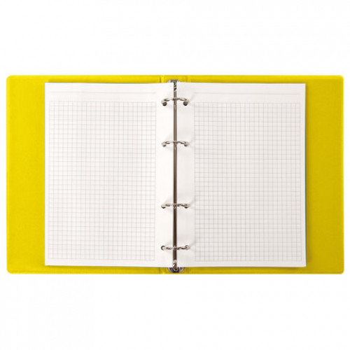Тетрадь на кольцах А5 180х220 мм, 80 л., обложка ПВХ, клетка, BRAUBERG, желтый, 403912