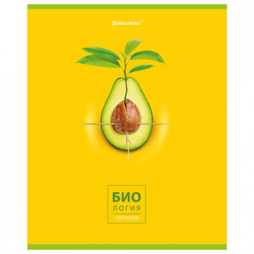 Тетрадь предметная AVOCADO 48 л., глянцевый лак, БИОЛОГИЯ, клетка, BRAUBERG, 404276