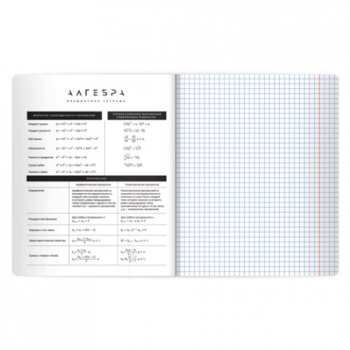 Тетрадь предметная BLACK MODE 48л, пластиковая обложка, АЛГЕБРА, клетка, подсказ, BRAUBERG, 405514