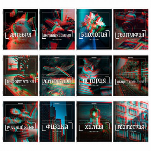 Тетради предметные, КОМПЛЕКТ 12 ПРЕДМЕТОВ, 48 л., глянцевый УФ-лак, BRAUBERG GLITCH, 405170