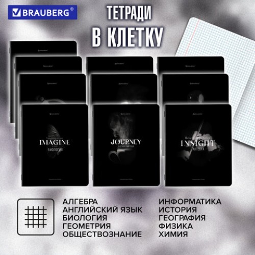Тетради предметные, КОМПЛЕКТ 12 ПРЕДМЕТОВ, 48 л., матовая ламинация, BRAUBERG SHADOWS, 405176