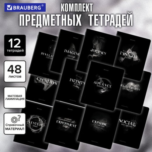 Тетради предметные, КОМПЛЕКТ 12 ПРЕДМЕТОВ, 48 л., матовая ламинация, BRAUBERG SHADOWS, 405176