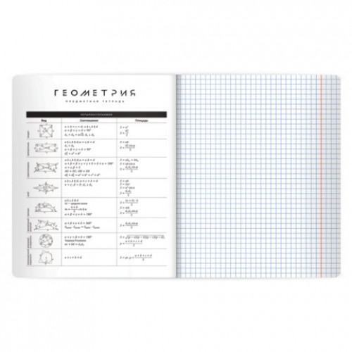 Тетрадь предметная BLACK MODE 48л, пластиковая обложка, ГЕОМЕТРИЯ, клетка, подсказ, BRAUBERG, 405519