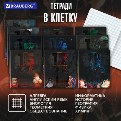Тетради предметные, КОМПЛЕКТ 12 ПРЕДМЕТОВ, 48 л., TWIN лак, BRAUBERG ДАТЫ, 405173
