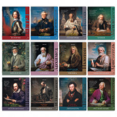 Тетради предметные, КОМПЛЕКТ 12 ПРЕДМЕТОВ, 48 л., глянцевый лак, BRAUBERG, ВЕЛИКИЕ ЛЮДИ, 405605