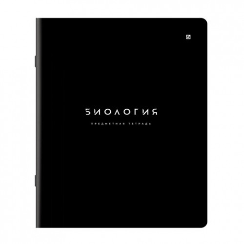 Тетрадь предметная BLACK MODE 48л, пластиковая обложка, БИОЛОГИЯ, клетка, подсказ, BRAUBERG, 405517
