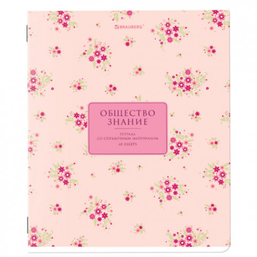 Тетрадь предметная BLOSSOM 48 л., рельефный картон, ОБЩЕСТВОЗНАНИЕ, клетка, подсказки, BRAUBERG, 405591