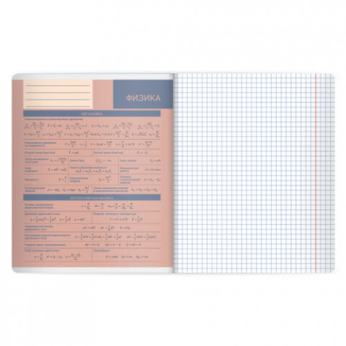Тетрадь предметная MonoPastel 48л, пластиковая обложка, ФИЗИКА, клетка, подсказ, BRAUBERG, 405511