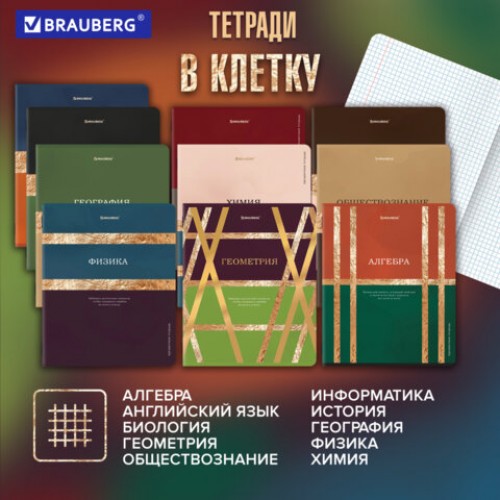 Тетради предметные, КОМПЛЕКТ 12 ПРЕДМЕТОВ, 48 л., матовая ламинация, фольга, BRAUBERG GOLDY, 405178
