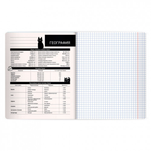 Тетрадь предметная КОТ-НЕПОСЕДА 48л, пластиковая обложка, ГЕОГРАФИЯ, клетка, подсказ, BRAUBERG, 405531