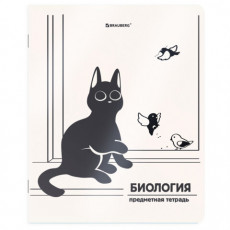 Тетрадь предметная КОТ-НЕПОСЕДА 48л, пластиковая обложка, БИОЛОГИЯ, клетка, подсказ, BRAUBERG, 405530