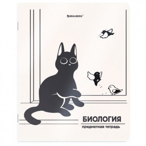 Тетрадь предметная КОТ-НЕПОСЕДА 48л, пластиковая обложка, БИОЛОГИЯ, клетка, подсказ, BRAUBERG, 405530